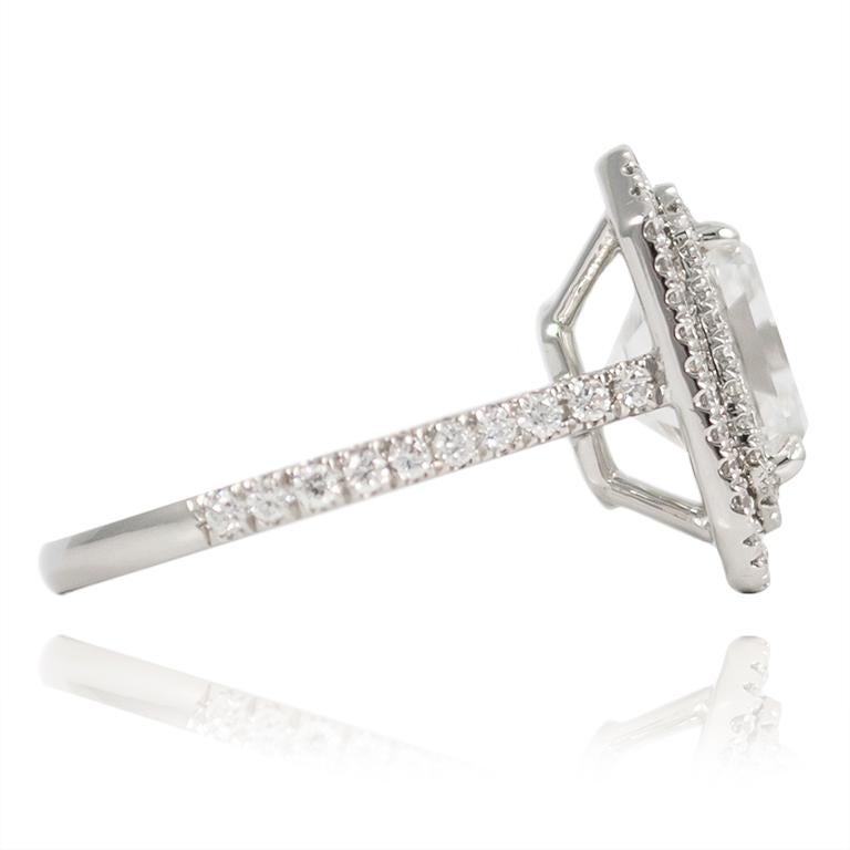 Emerald Cut J. Birnbach F VVS1 4.09 carat Asscher cut Engagement Ring with Double Halo For Sale