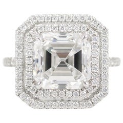 J. Birnbach F VVS1 4.09 carat Asscher cut Engagement Ring with Double Halo