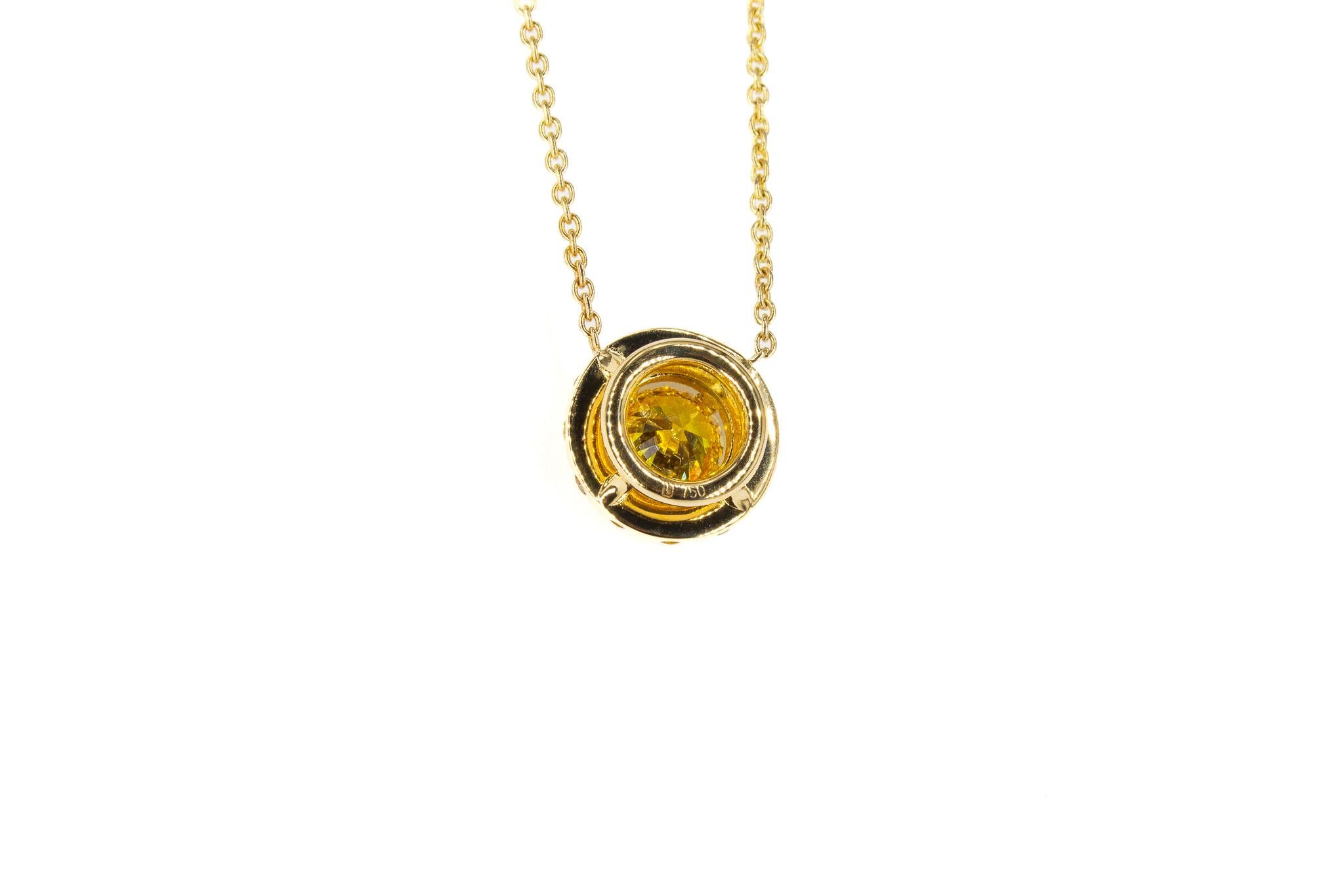 J. Birnbach GIA Certified Fancy Orange-Yellow Halo Diamond Pendant Necklace In New Condition For Sale In New York, NY