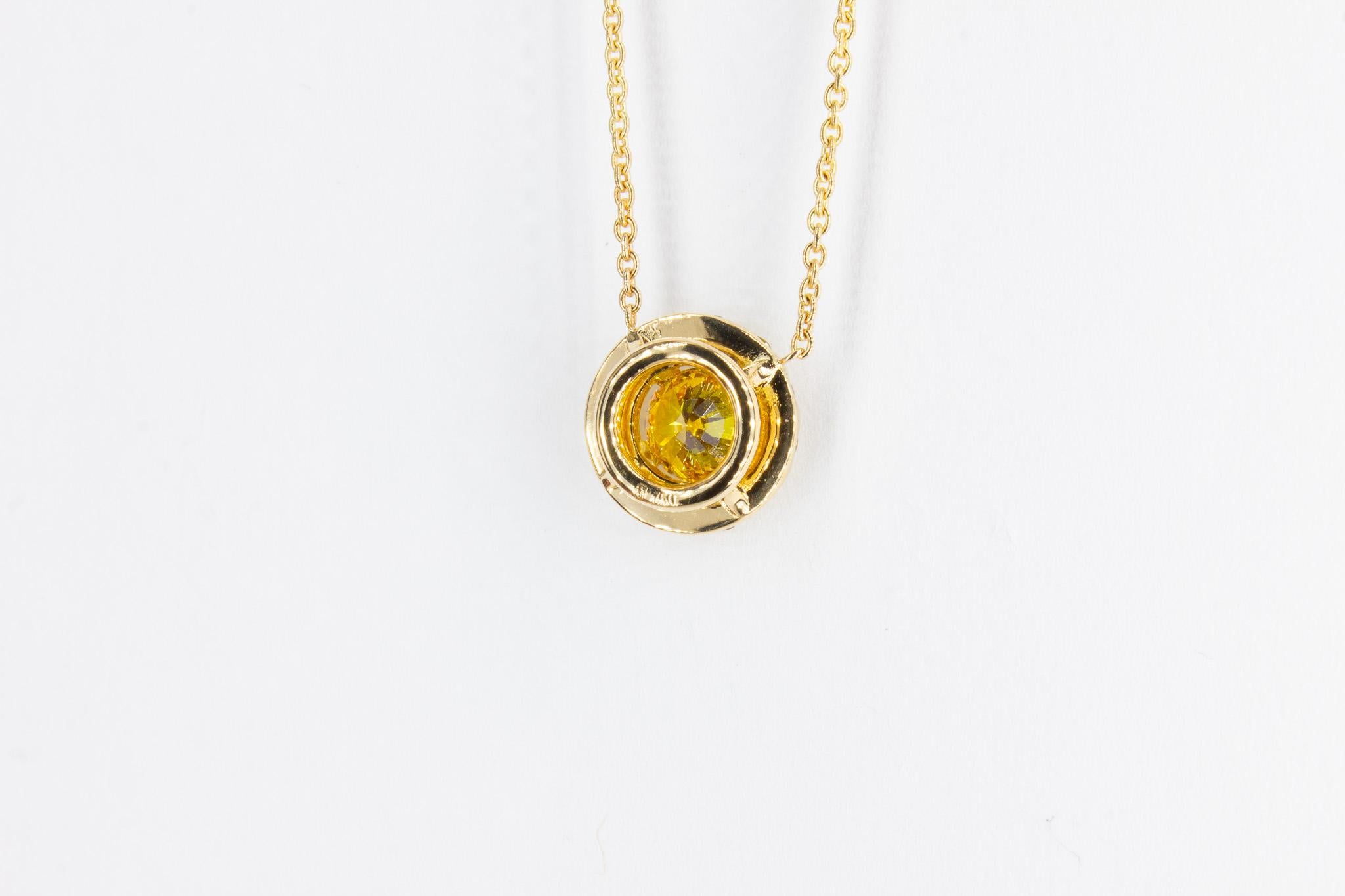 Women's or Men's J. Birnbach GIA Certified Fancy Orange-Yellow Halo Diamond Pendant Necklace For Sale