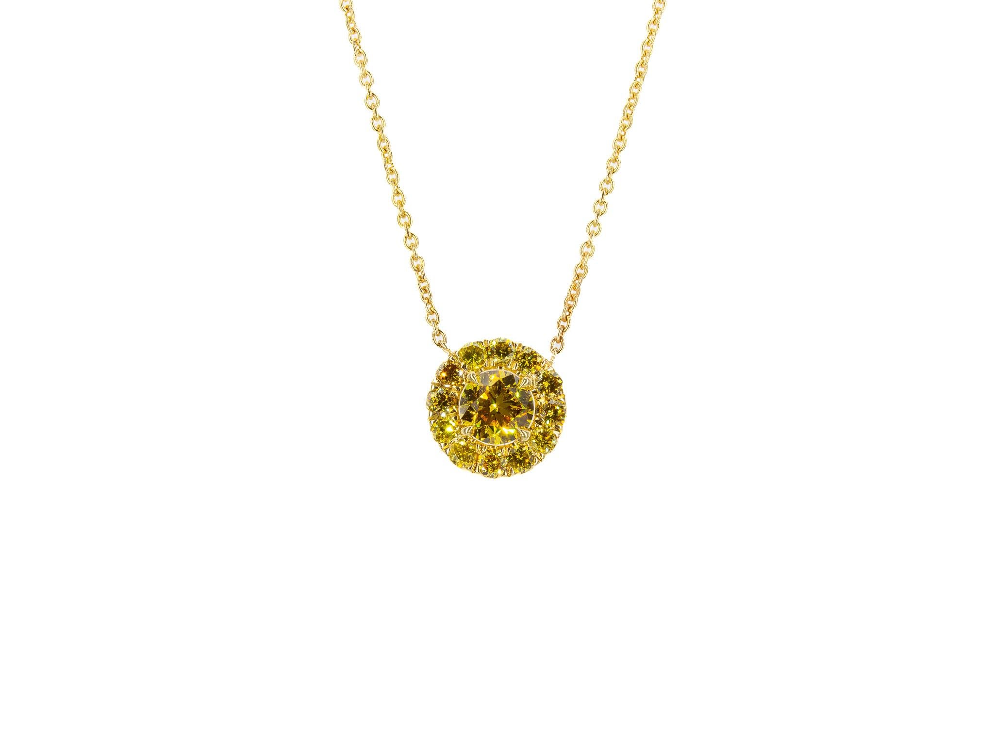 J. Birnbach GIA Certified Fancy Orange-Yellow Halo Diamond Pendant Necklace For Sale 1