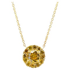 J. Birnbach GIA Certified Fancy Orange-Yellow Halo Diamond Pendant Necklace