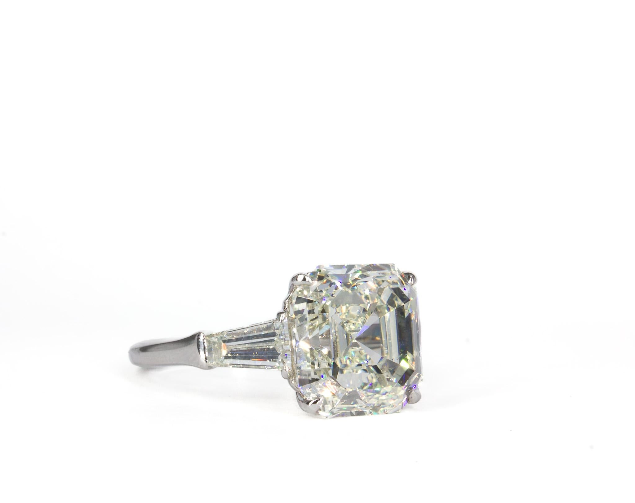 Contemporary J. Birnbach GIA Certified K VS2 7.00 Carat Asscher Cut Diamond Three-Stone Ring For Sale