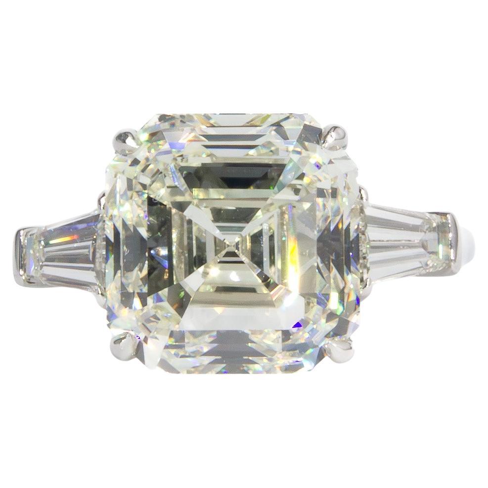 J. Birnbach GIA Certified K VS2 7.00 Carat Asscher Cut Diamond Three-Stone Ring For Sale