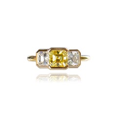 J. Birnbach GIA Certified Three-Stone White & Fancy Intense Yellow Diamond Ring