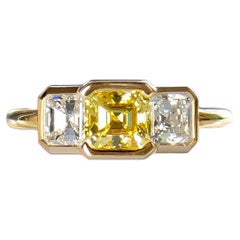 J. Birnbach GIA Certified Three-Stone White & Fancy Intense Yellow Diamond Ring