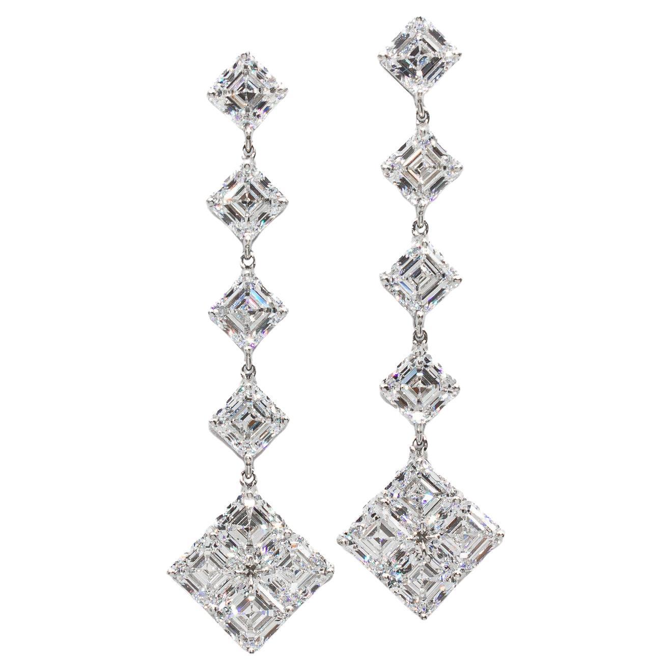 J. Birnbach GIA Colorless 16.80 carat Asscher Cut Diamond Platinum Drop Earrings