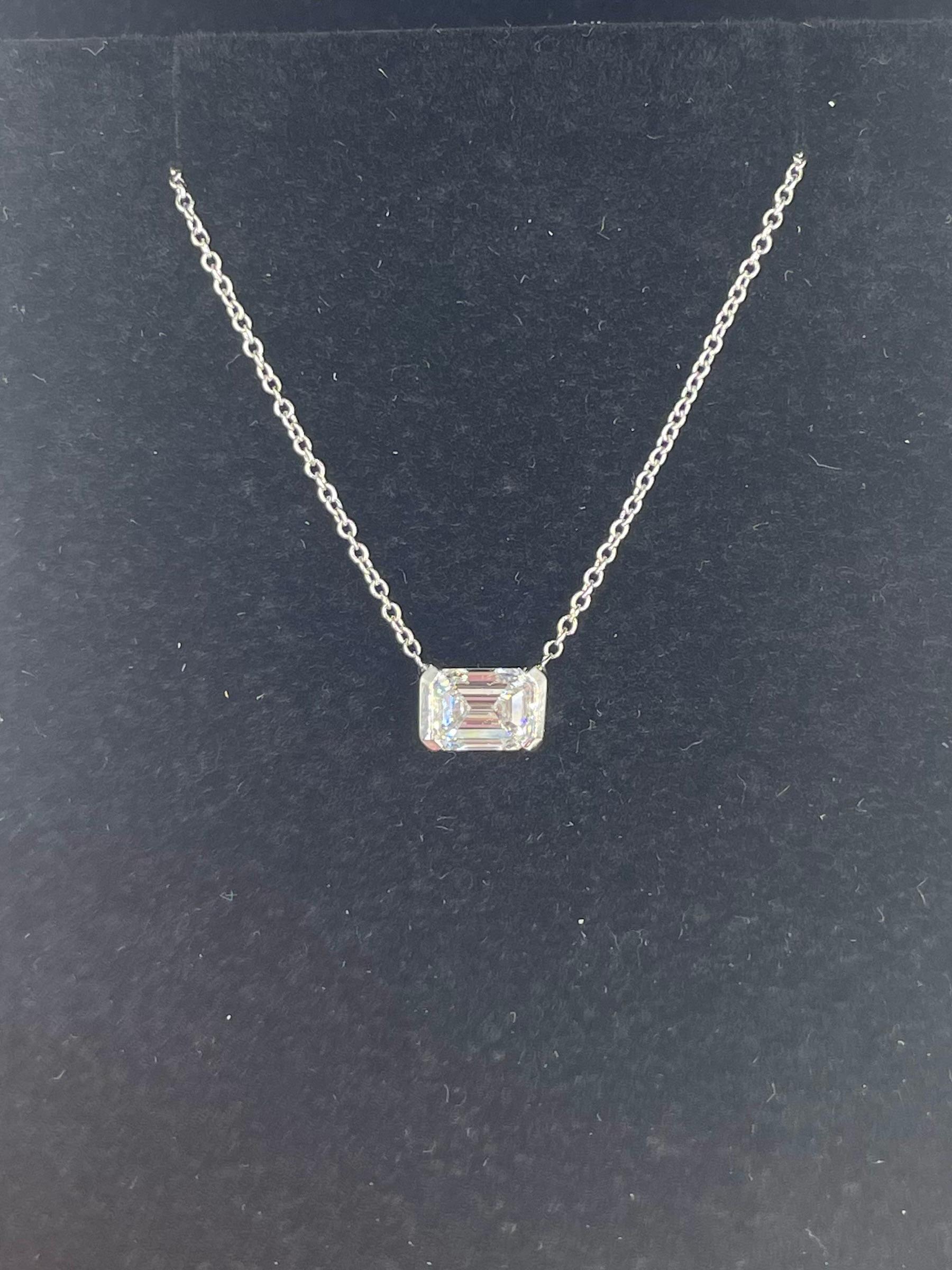 This sophisticated pendant is the perfect piece to wear and love everyday. Large enough to make a statement on its own or layered with other pieces, this is an elegant addition to your jewelry collection. The GIA certified diamond is a 1.01 carat D