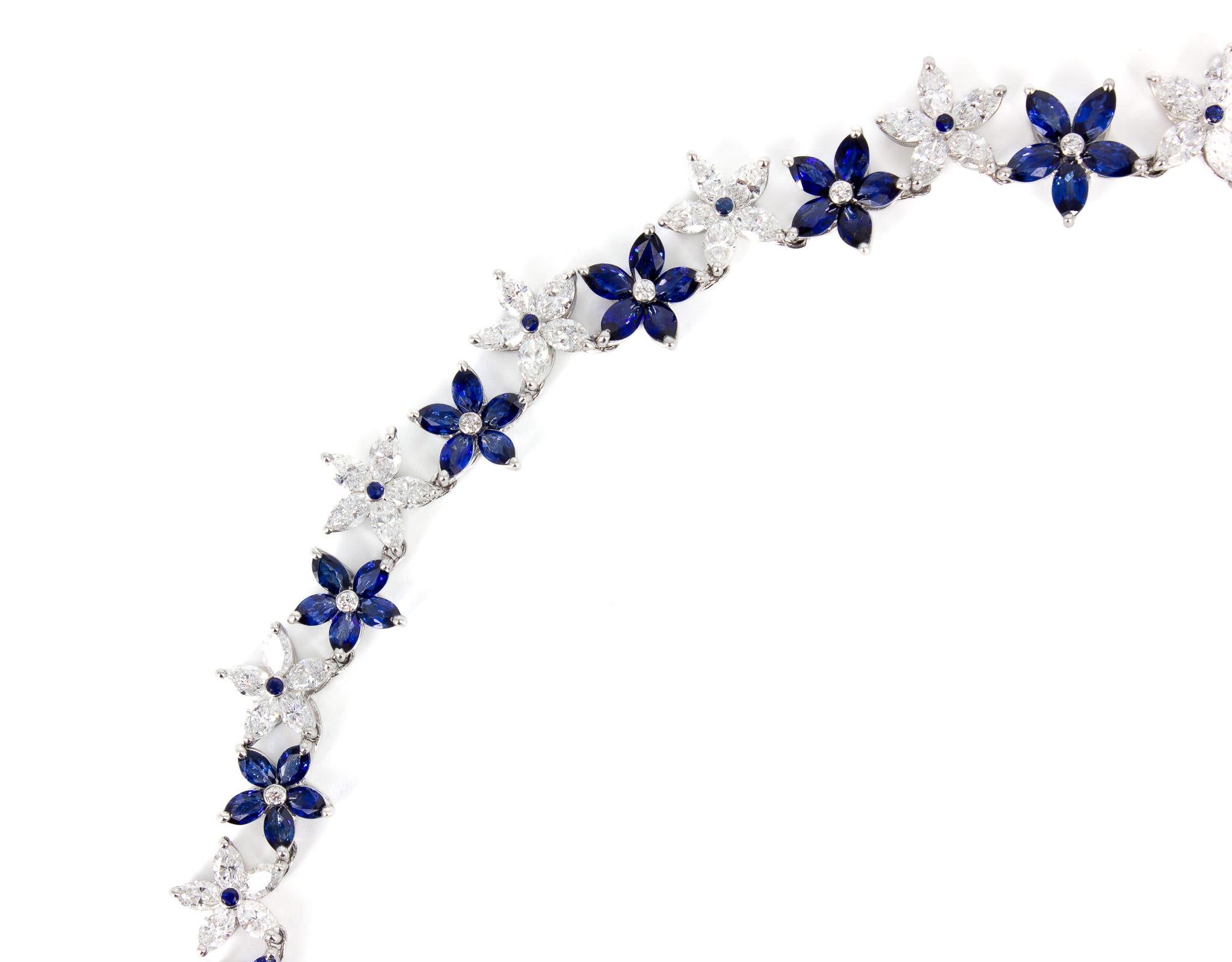 J. Birnbach Collana con motivo floreale in zaffiri e diamanti marquise In condizioni Nuovo in vendita a New York, NY