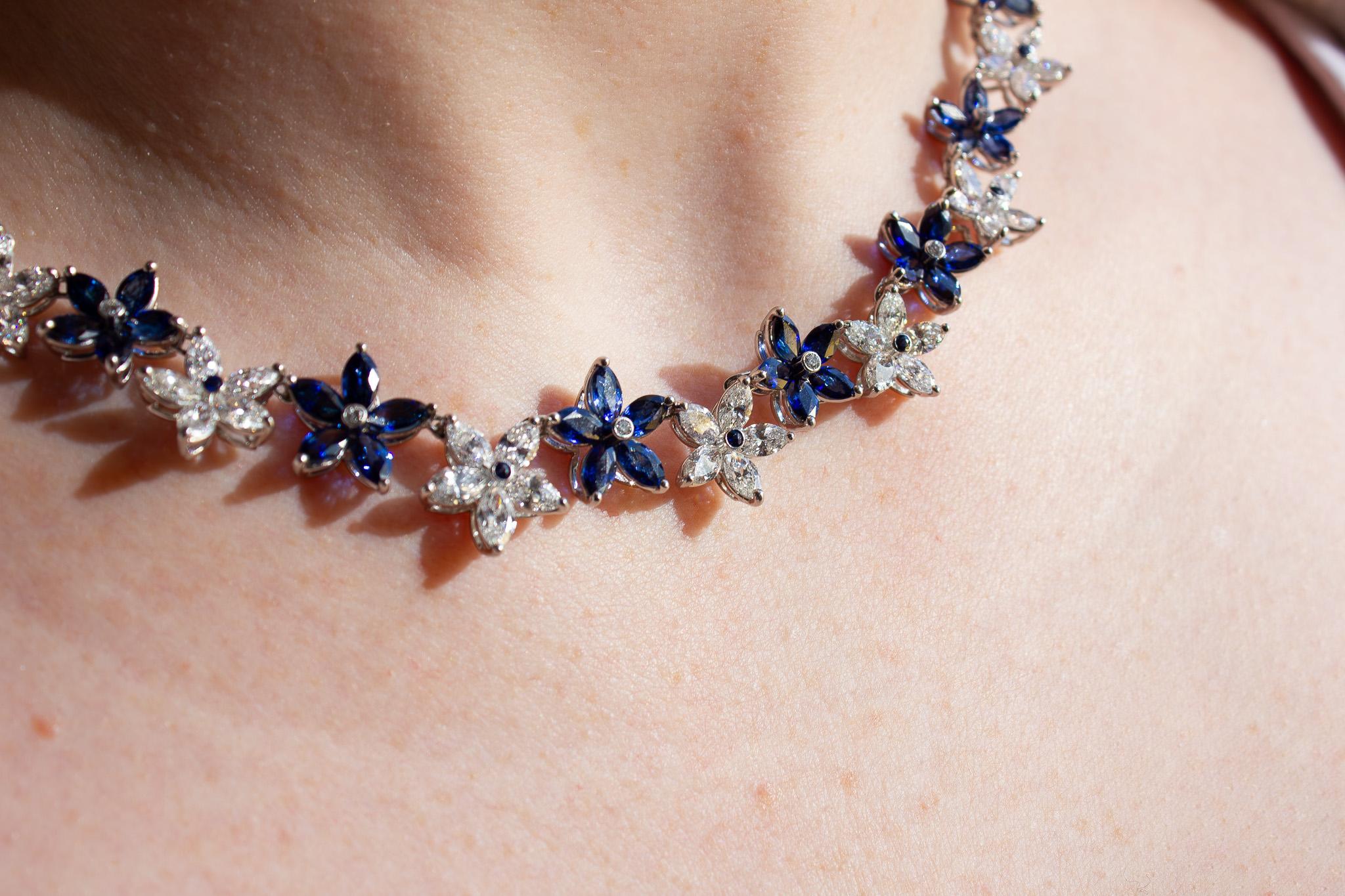 J. Birnbach Collana con motivo floreale in zaffiri e diamanti marquise in vendita 1