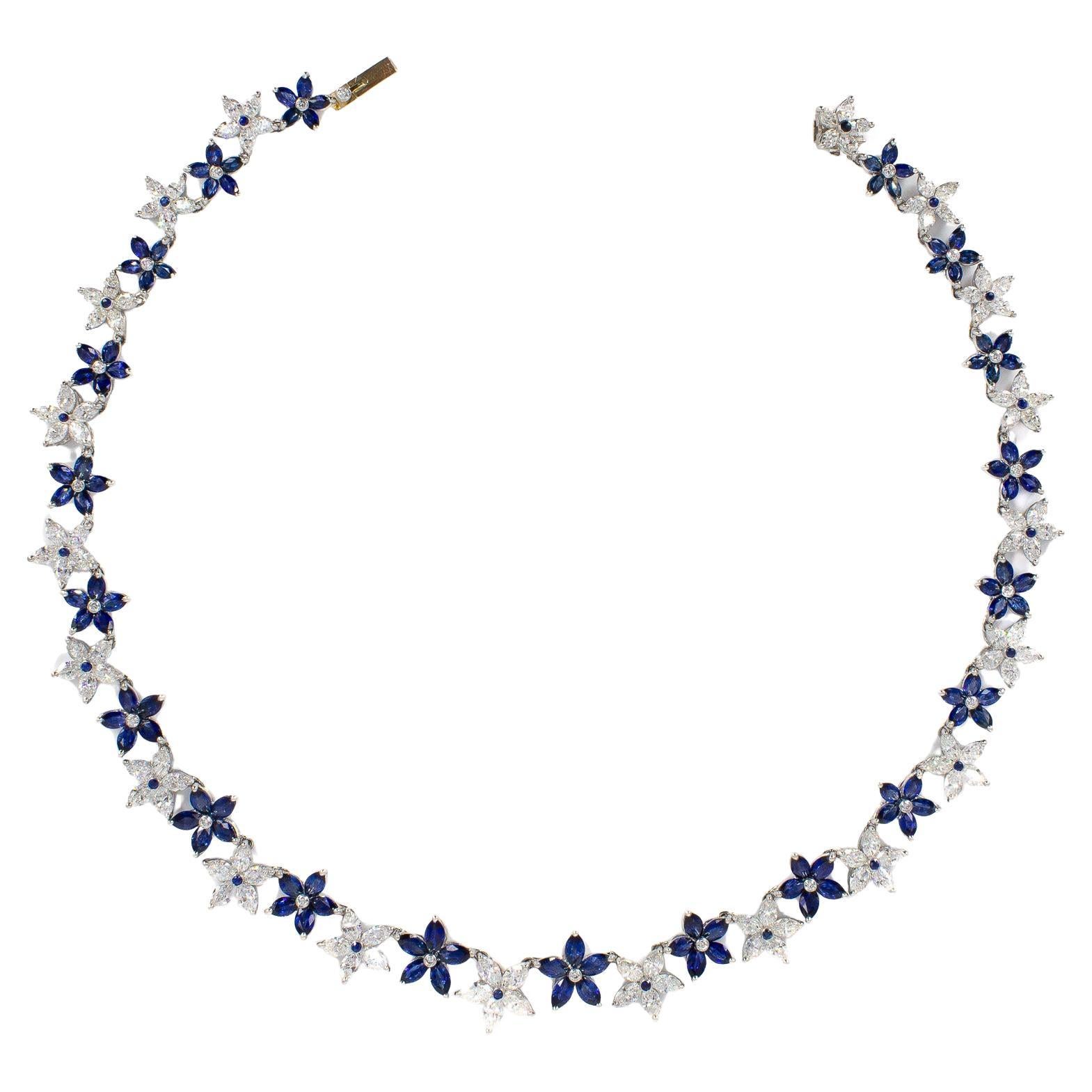 J. Birnbach Collana con motivo floreale in zaffiri e diamanti marquise in vendita