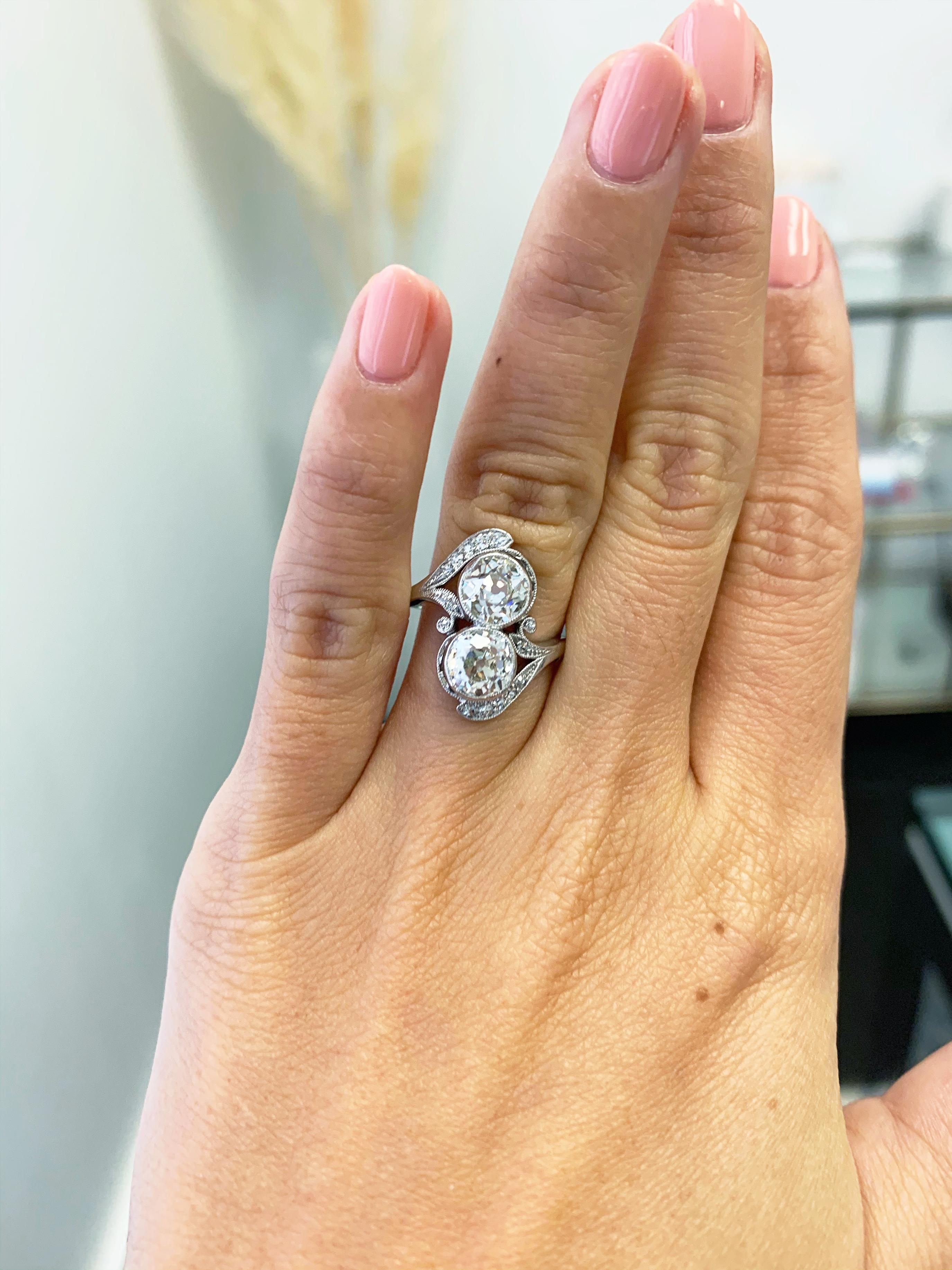 J. Birnbach Alter europäischer Diamantschliff Moi et Toi Antiker Platinring (Alteuropäischer Schliff)