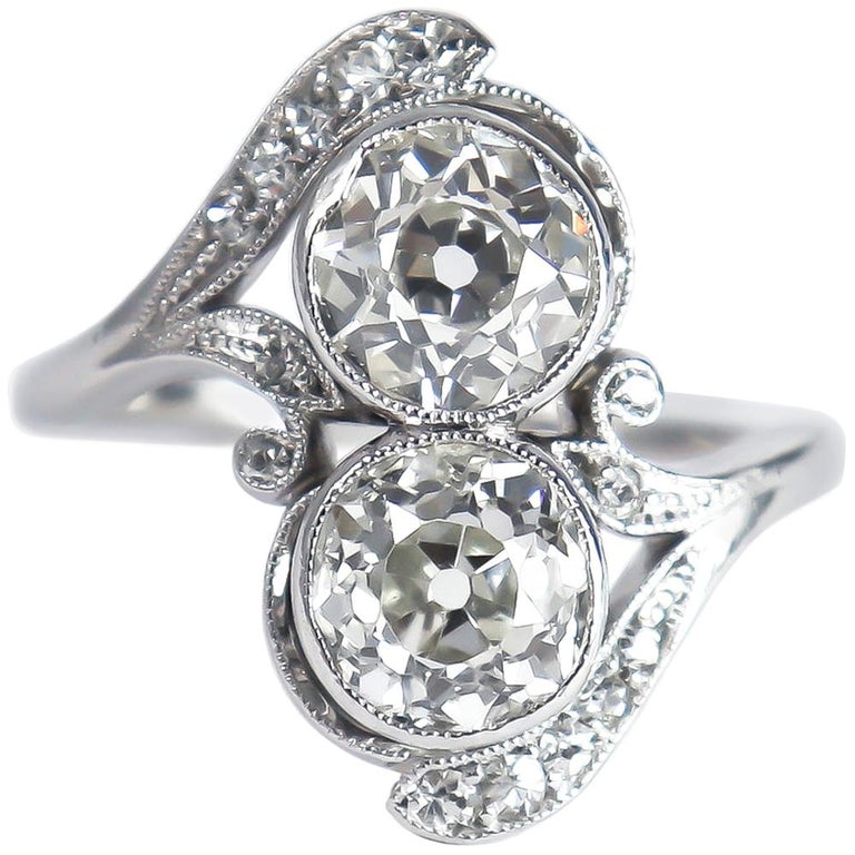 J Birnbach Old European Cut Diamond Moi Et Toi Antique Platinum Ring At 1stdibs