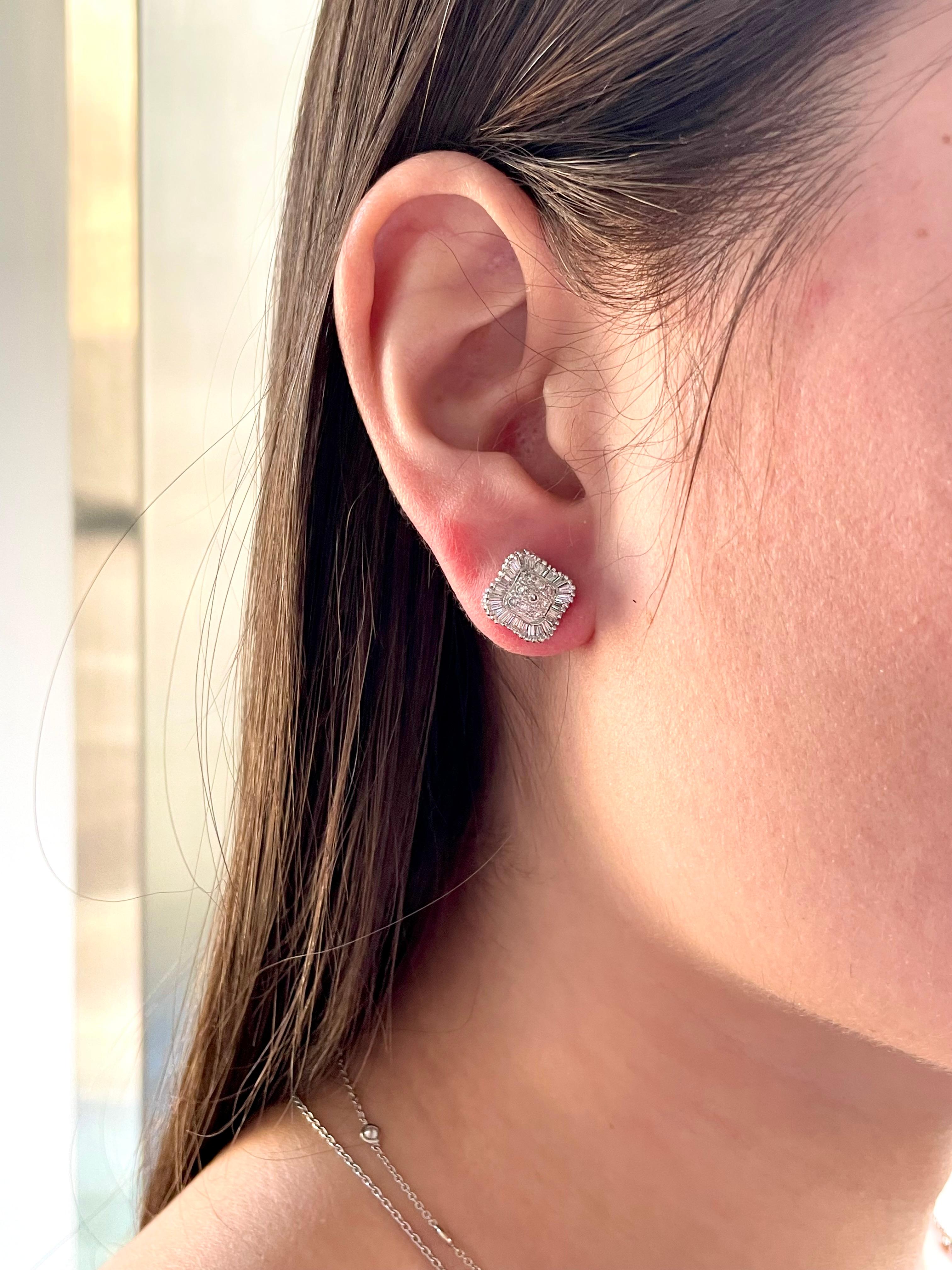 These earrings are a gorgeous celebration of sparkle, texture and classic design. J. Birnbach adds dimension and brilliance to the beloved clover shape by combining round and tapered baguette diamonds. Round pave diamonds fill the interior, and a