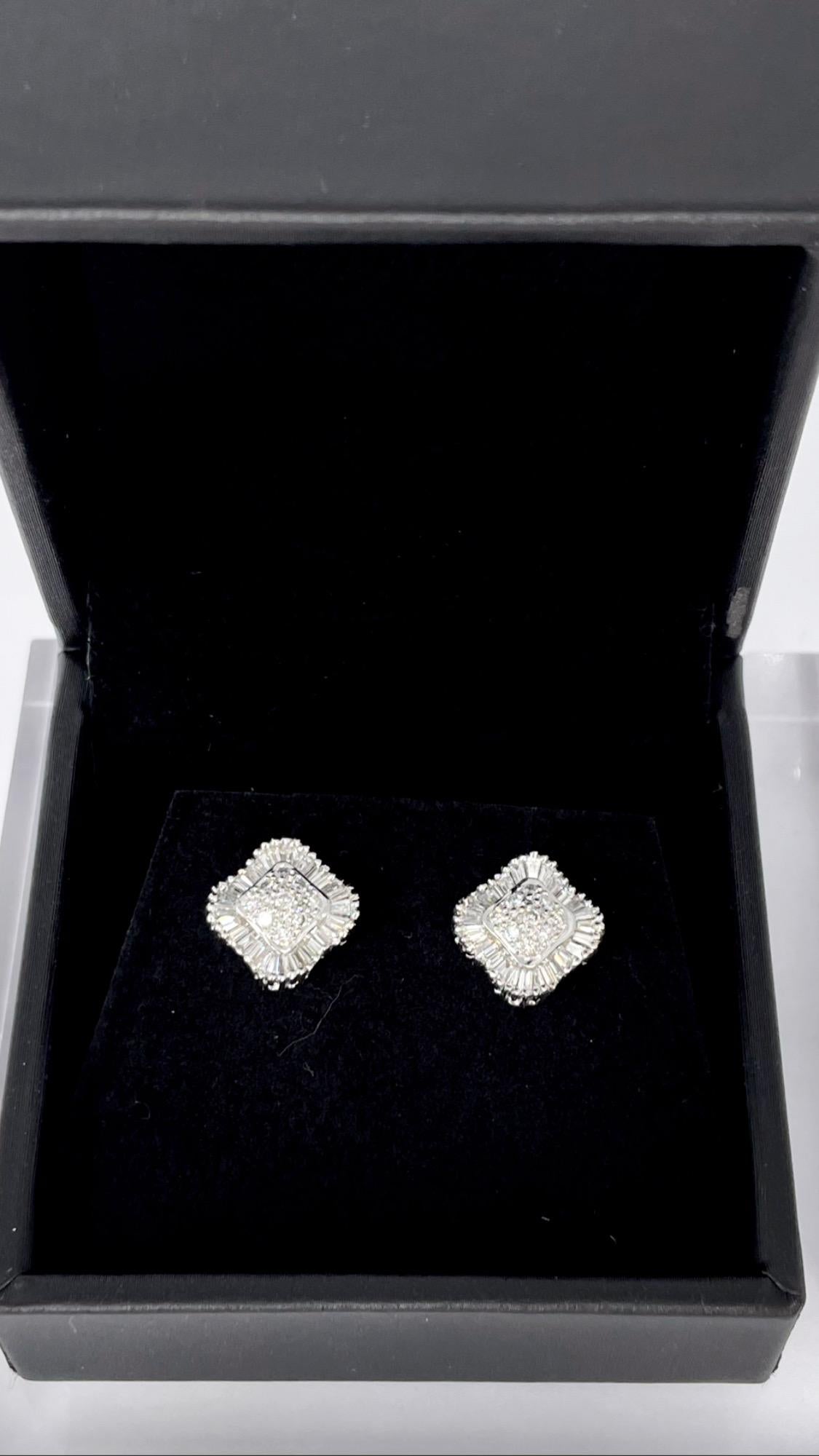 Baguette Cut J. Birnbach Pave and Baguette Clover Shape Earrings in White Gold For Sale