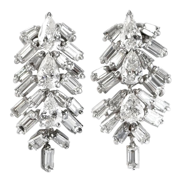 J. Birnbach Pear Shape and Straight Baguette Diamond Drop Earrings