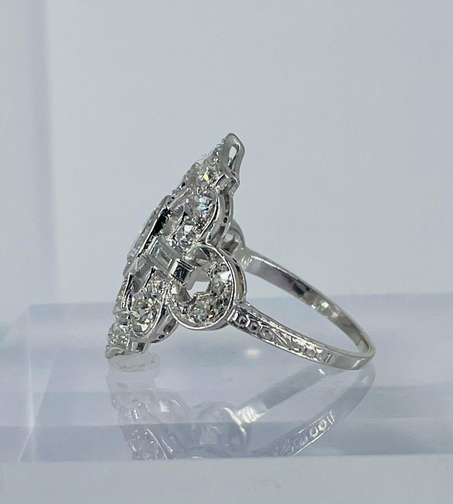Marquise Cut J. Birnbach Platinum Art Deco Diamond Ring with Marquise Center Diamond For Sale
