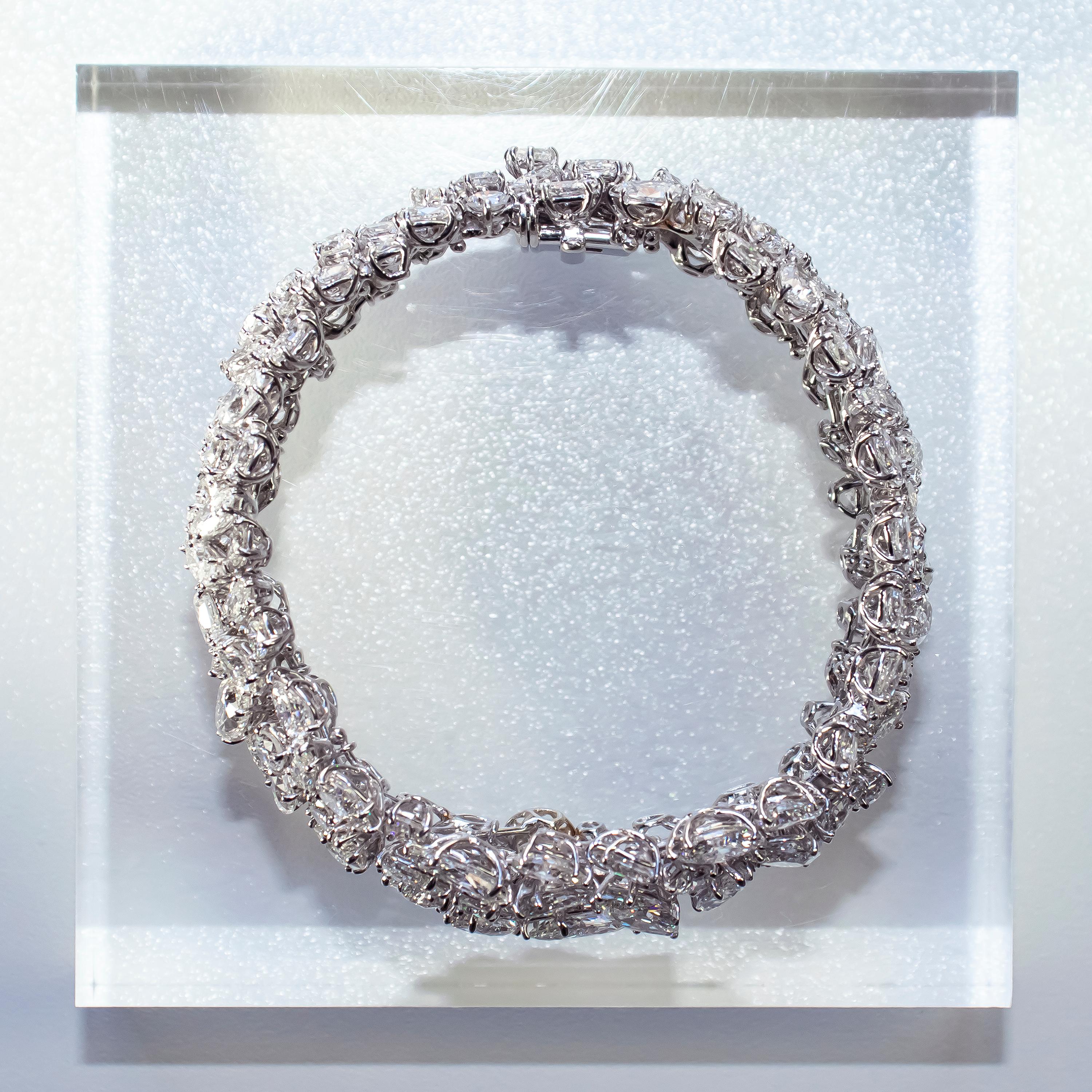Pear Cut J. Birnbach Platinum Cluster Motif Bracelet with Assorted Diamonds = 50.94 CTW For Sale