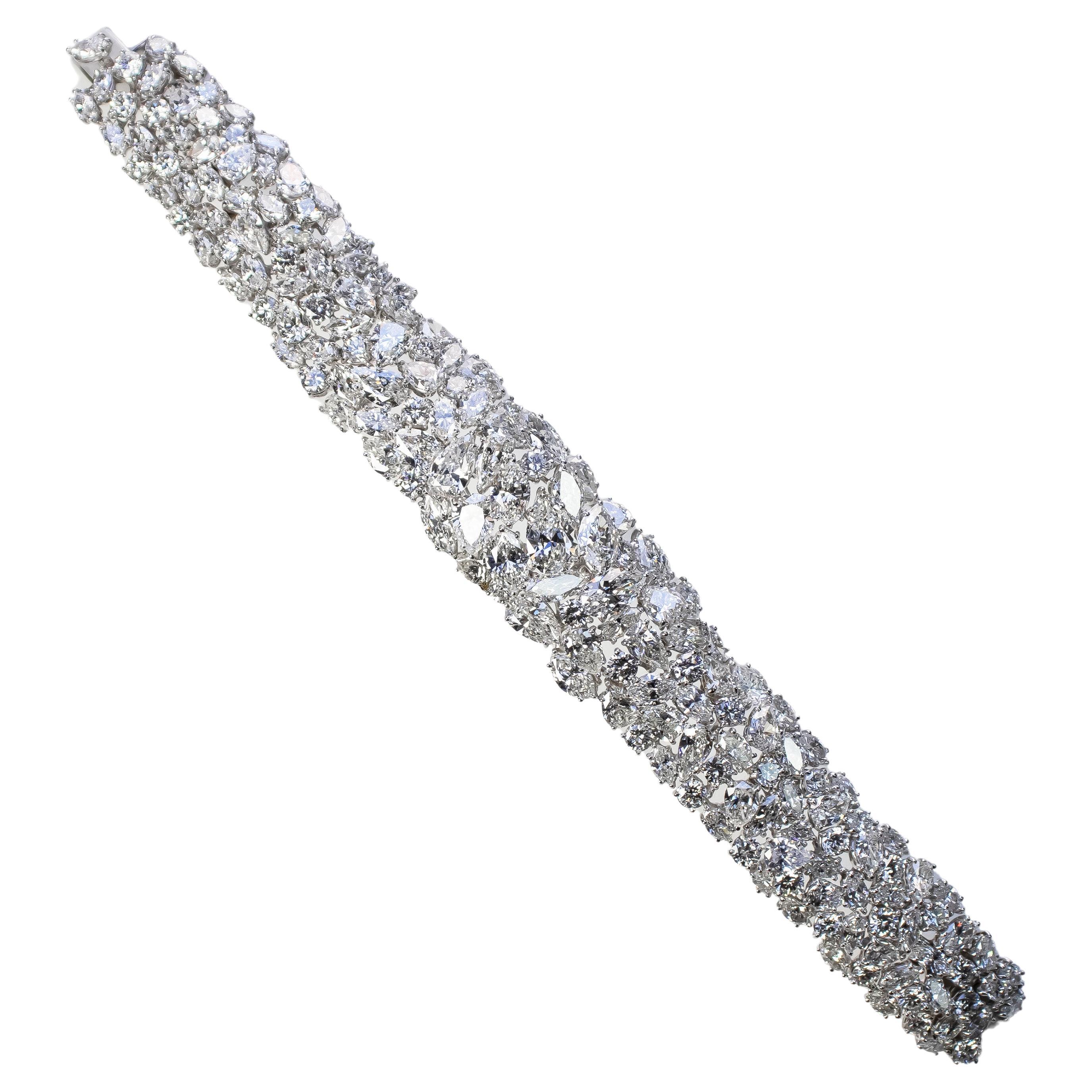 J. Birnbach Platinum Cluster Motif Bracelet with Assorted Diamonds = 50.94 CTW For Sale