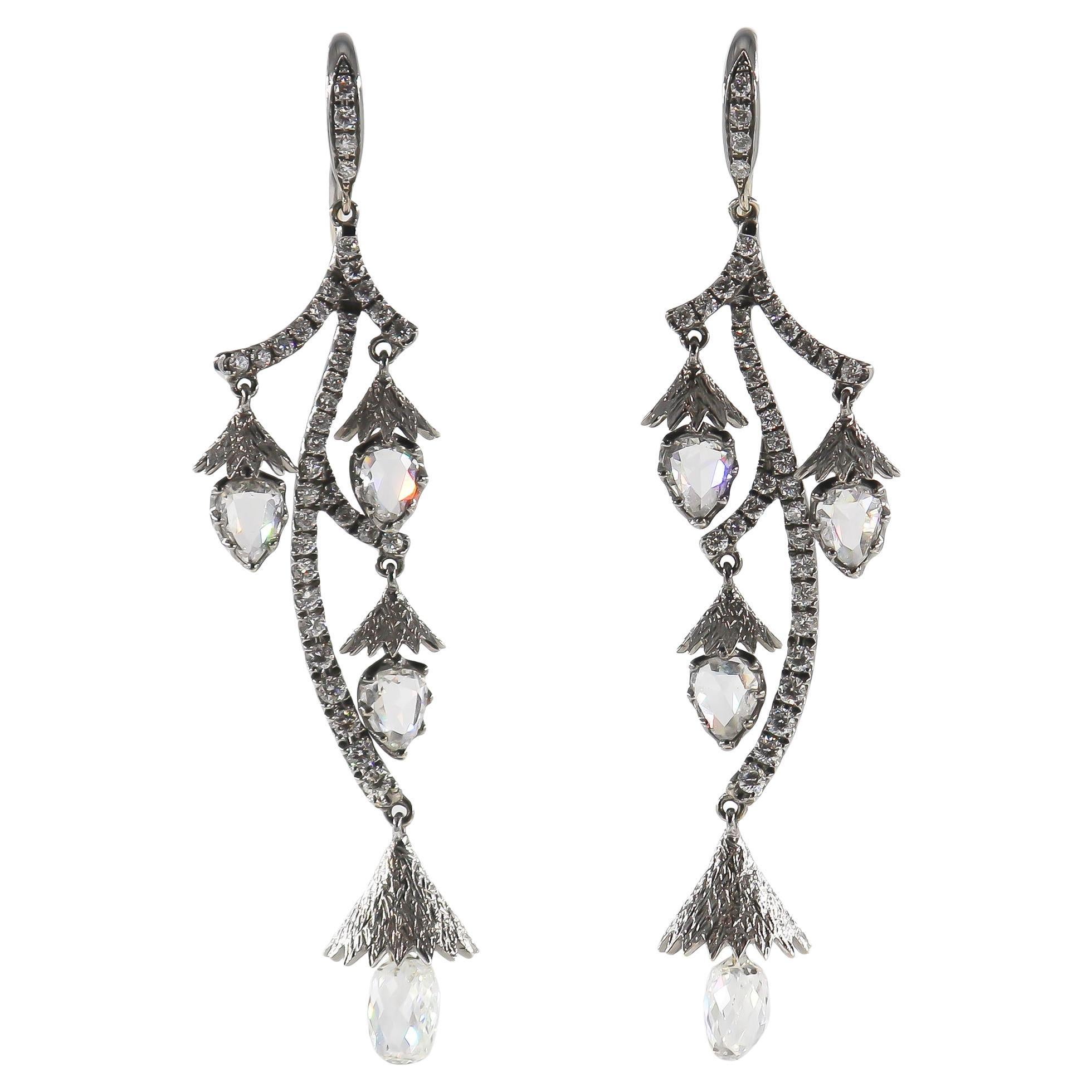 J. Birnbach Rose Cut & Briolette Diamond Drop Earrings