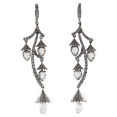 Antique J. Birnbach Rose Cut & Briolette Diamond Drop Earrings