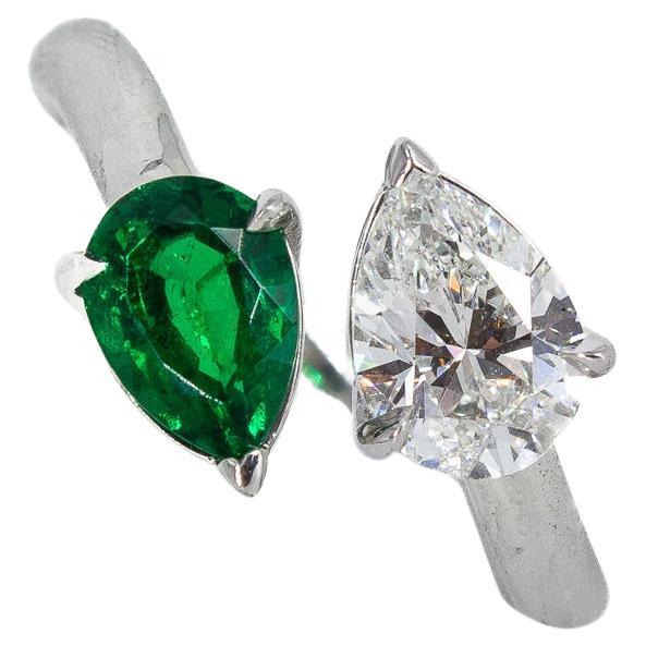 J. Birnbach Toi et Moi GIA Certified H VS1 Diamond and Emerald Ring