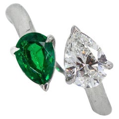 J. Birnbach Toi et Moi GIA Certified H VS1 Diamond and Emerald Ring