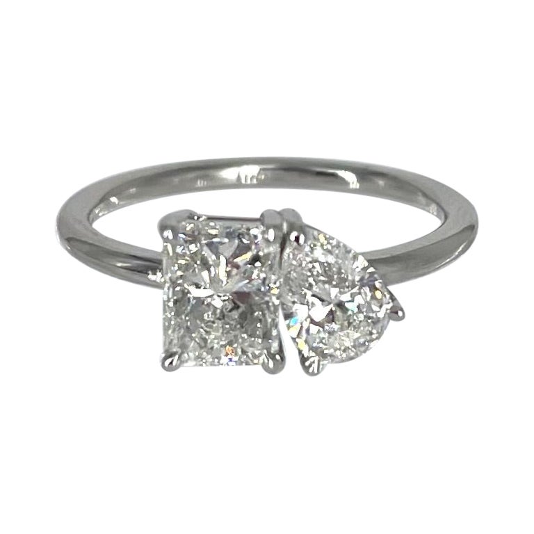 J. Birnbach Toi et Moi - Anello con due pietre e diamanti con pera da 0,51 carati e radiante da 0,90 carati