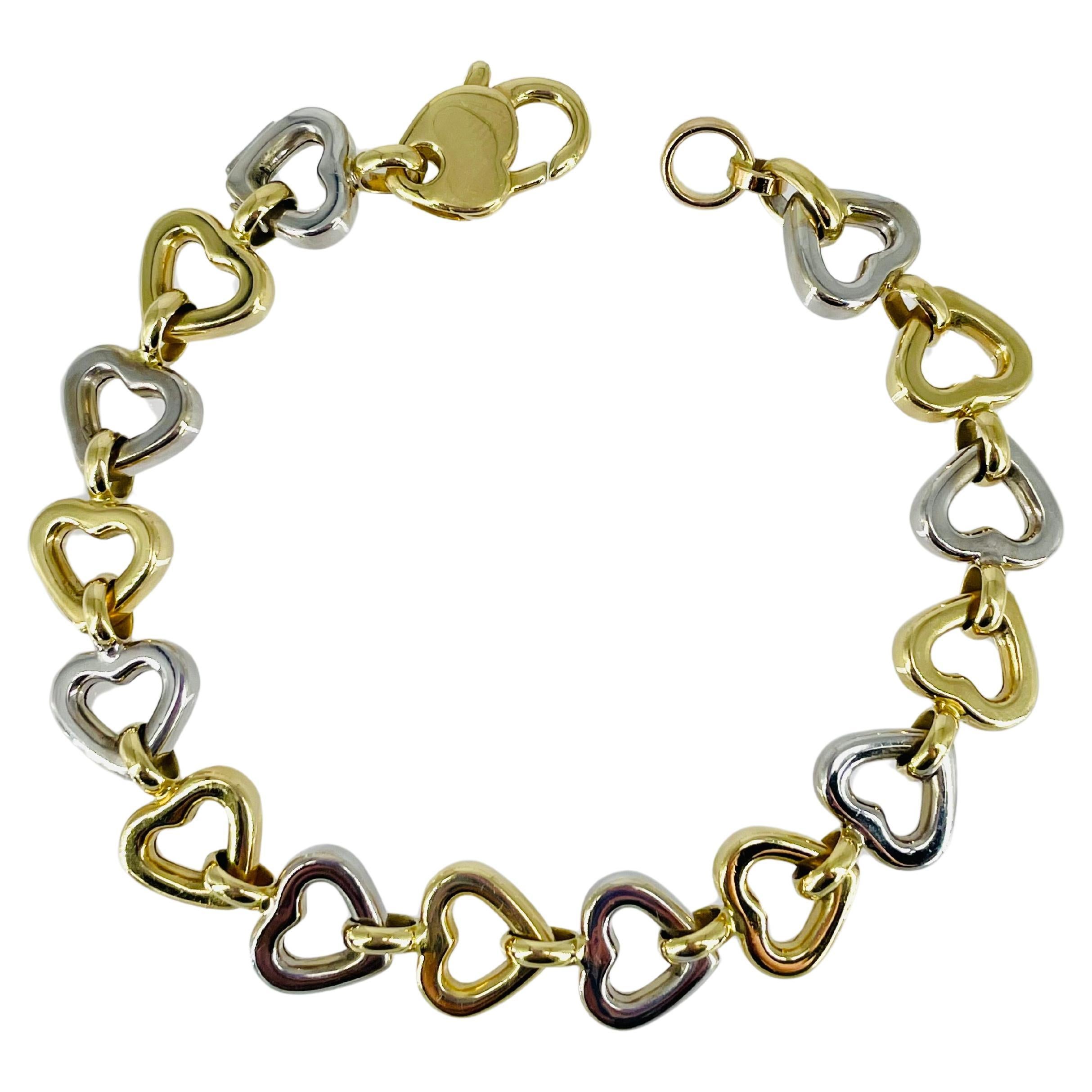 J. Birnbach Yellow and White 14K Gold Open Heart Link Bracelet For Sale