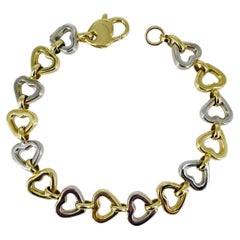 J. Birnbach Yellow and White 14K Gold Open Heart Link Bracelet