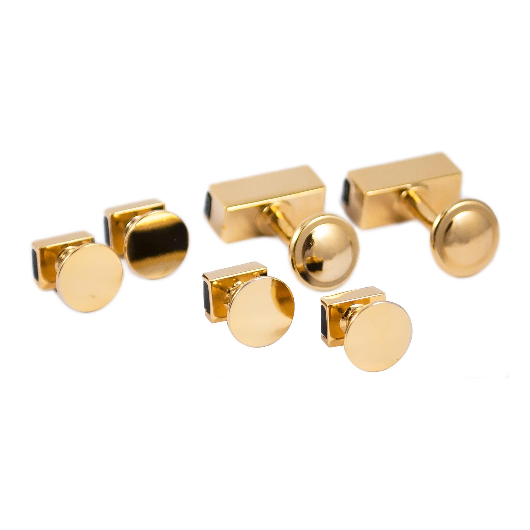 Women's or Men's J. Birnbach Yellow Gold and Onyx Cufflink and Stud Set