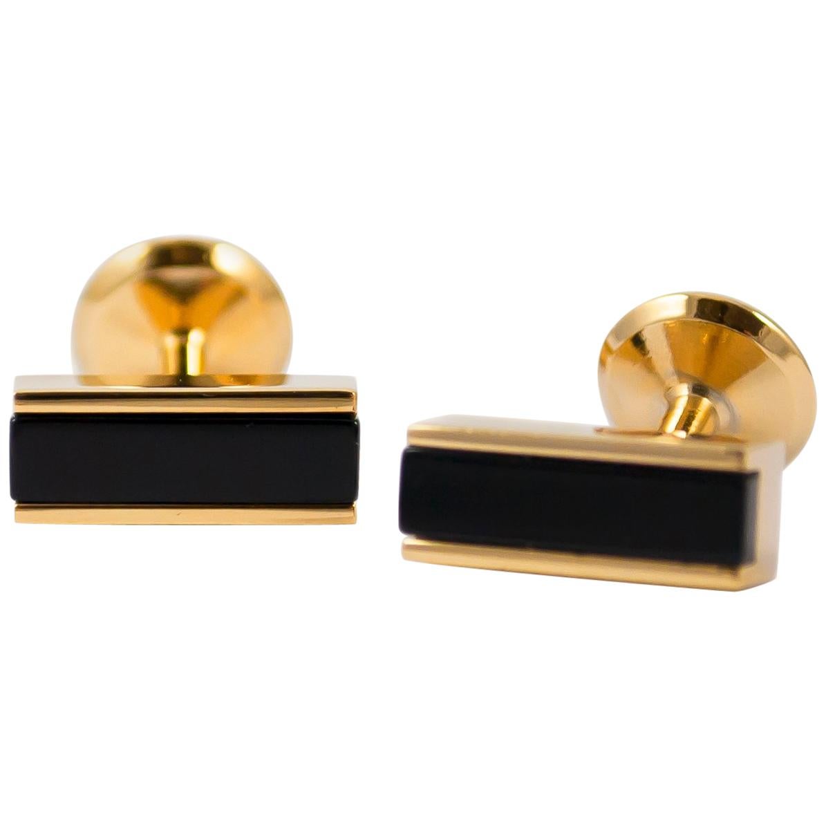 J. Birnbach Yellow Gold and Onyx Cufflink and Stud Set