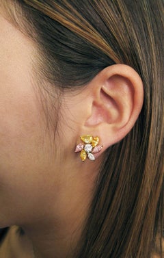 J. Birnbach 5.39 total carat weight Fancy Color Diamond Cluster Earrings
