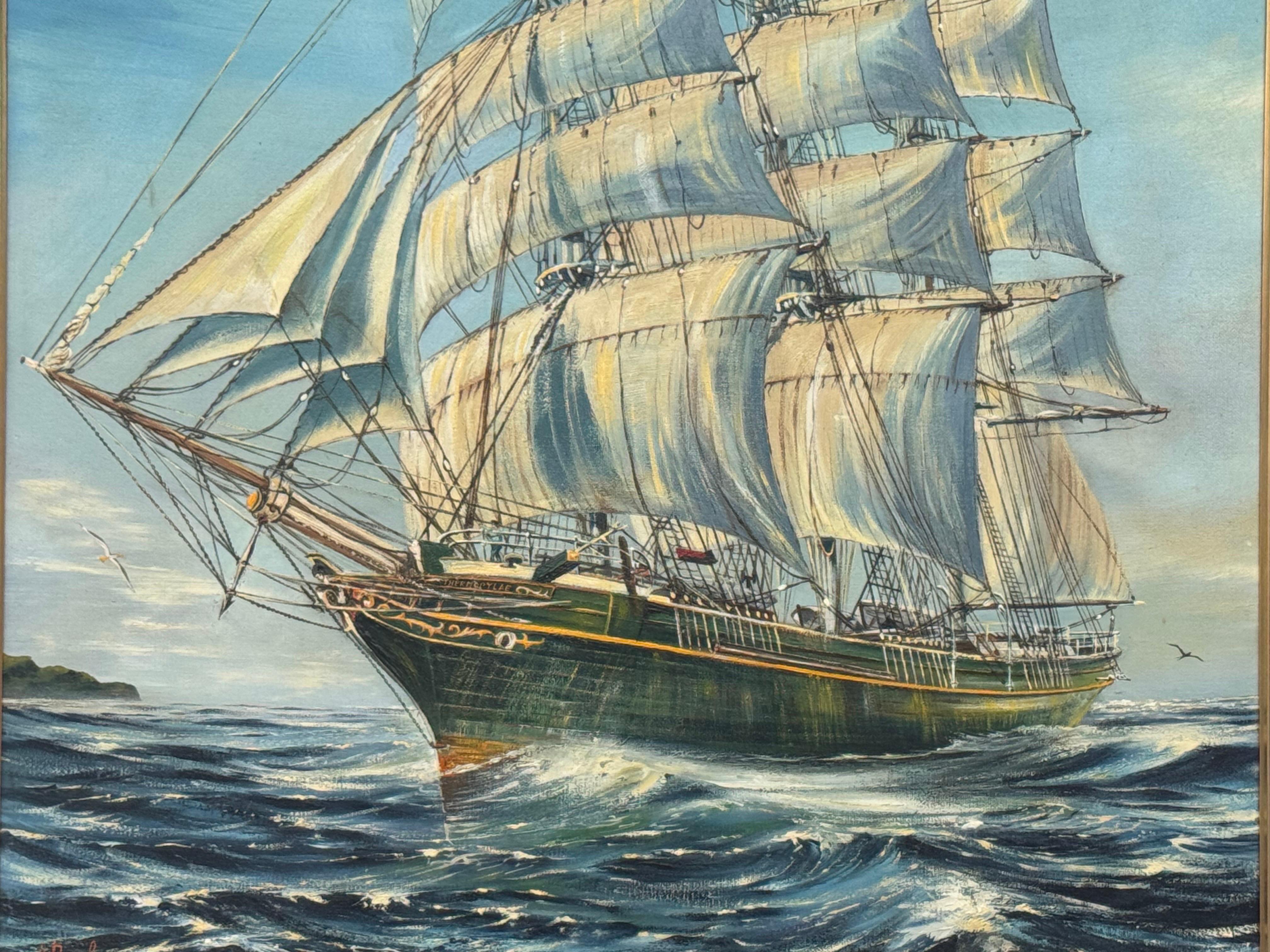 お値下げ　額装品　1670年頃　J.オーギルビー　「カーボべルデ諸島」海図 J Bishop - Thermopylae Clipper Sailing Ship at Sea - Vintage 20th