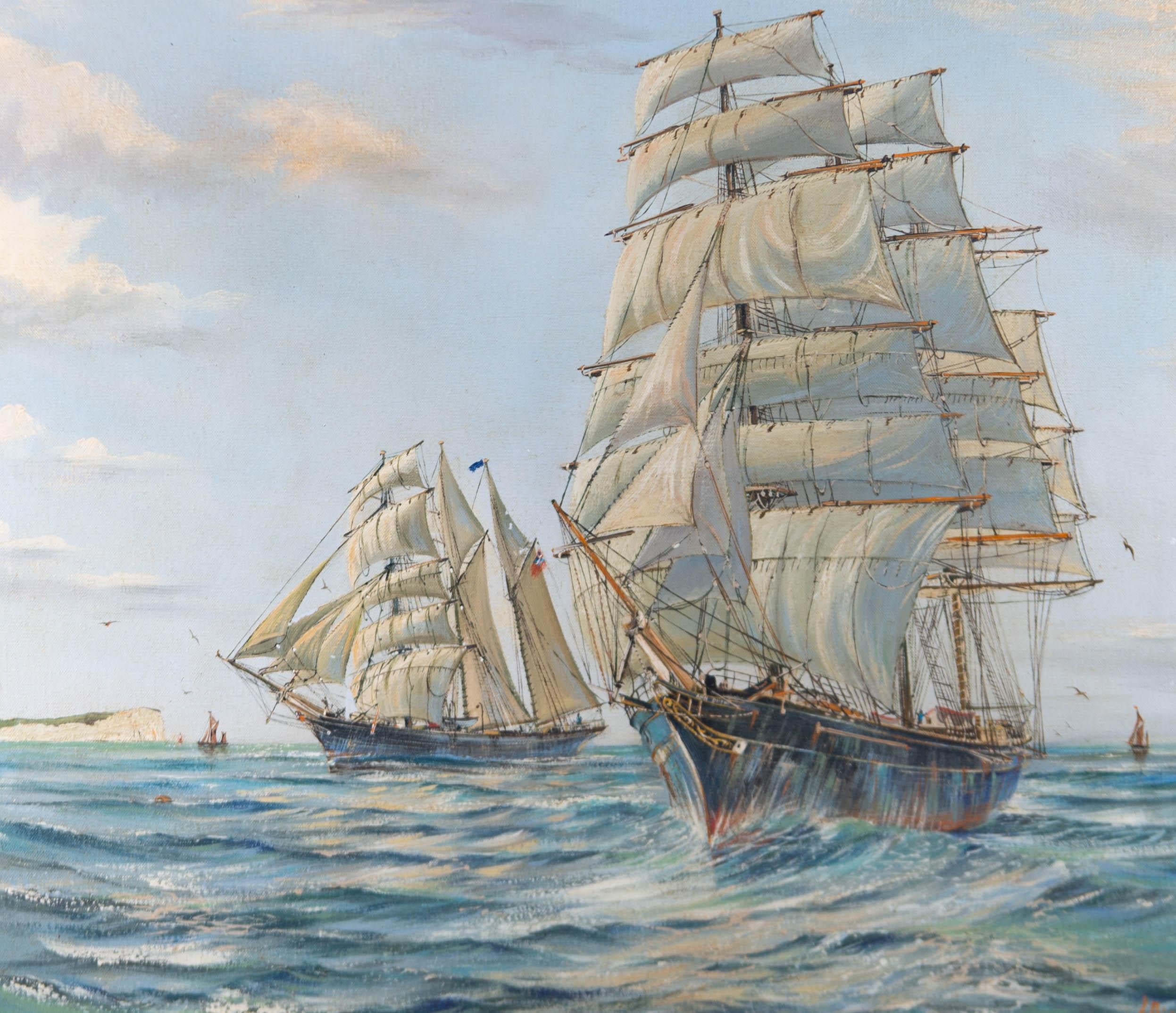 J. Bishop - Olio del XX secolo incorniciato, Navi in mare 2