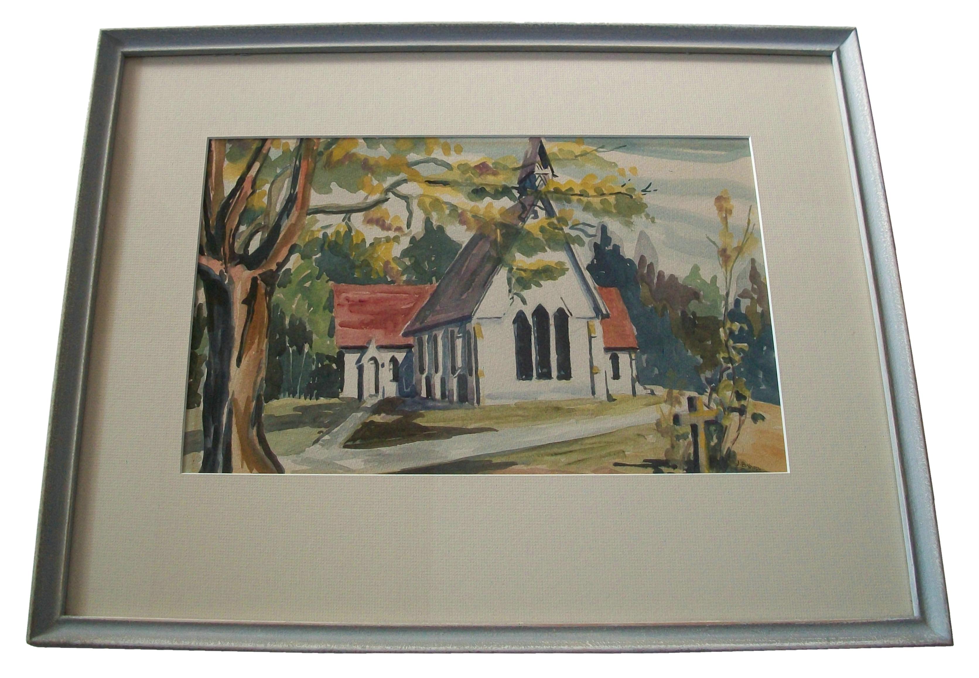 Country J. BISHOP - 'Untitled' - Vintage Watercolor Painting - Framed - Canada - 20th C. For Sale