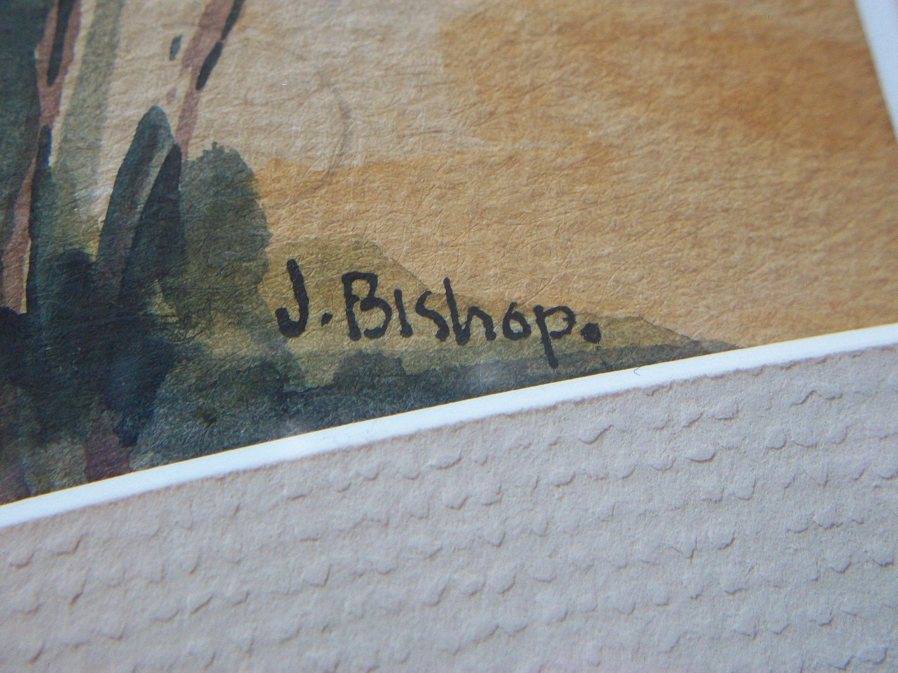 J. BISHOP - 'Sin título' - Pintura antigua en acuarela - Enmarcado - Canadá - Siglo XX Pintado a mano en venta