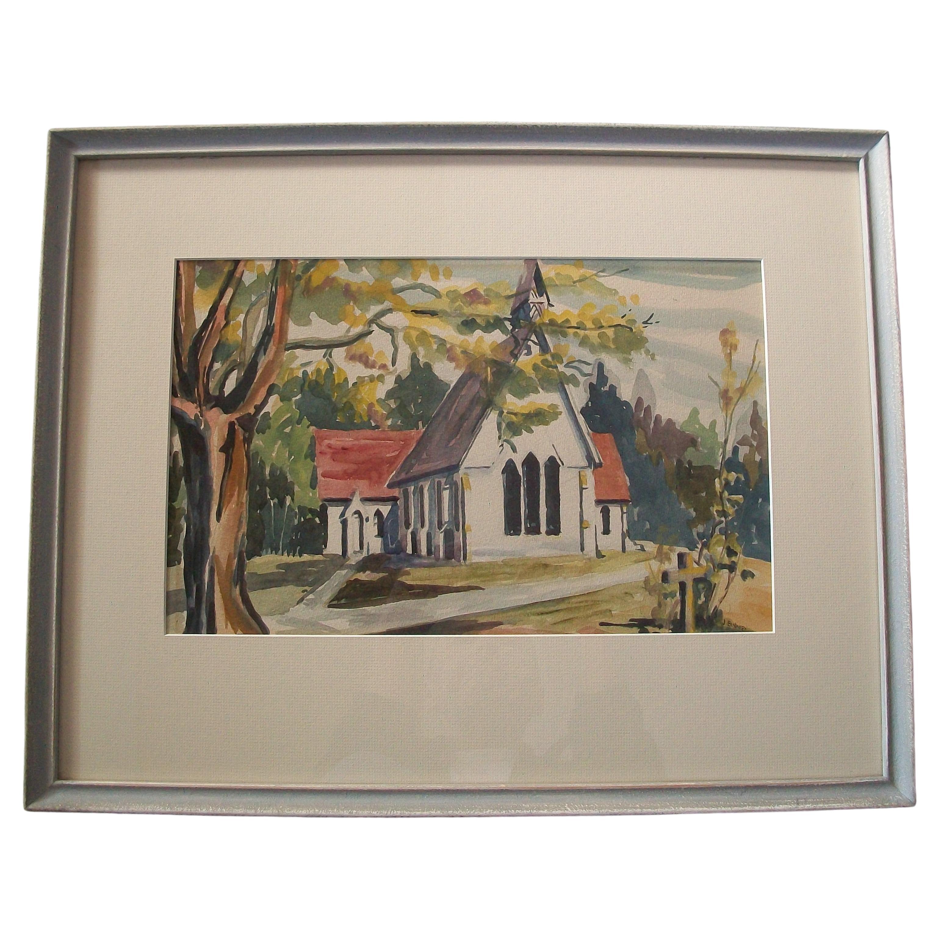 J. BISHOP - 'Untitled' - Vintage Watercolor Painting - Framed - Canada - 20th C.