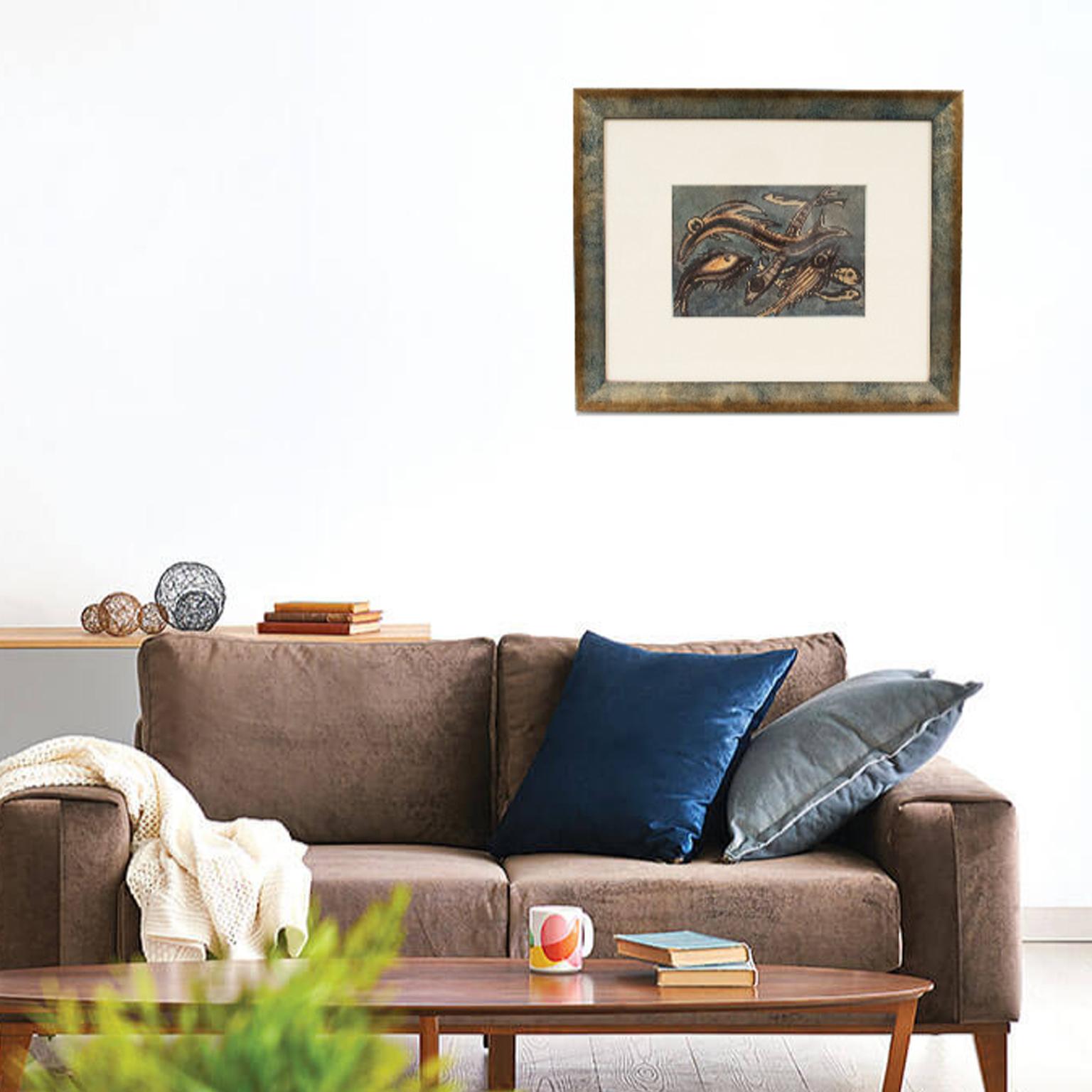 Mid-Century-Modern Still-Leben Exotische Fische Gouache-Gemälde von J. Blot im Angebot 8
