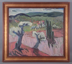 J. Böréss. Oil on canvas. Southern French landscape in fauvist style.
