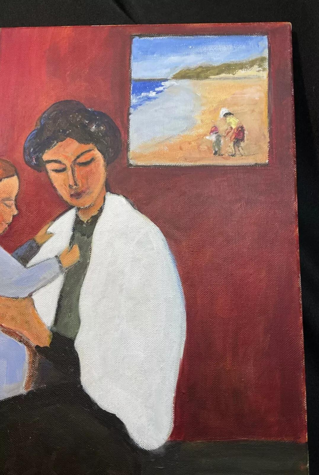 J. Boving Pintura acrílica vintage sobre lienzo de Mother & Child - 2Y585 Francés en venta