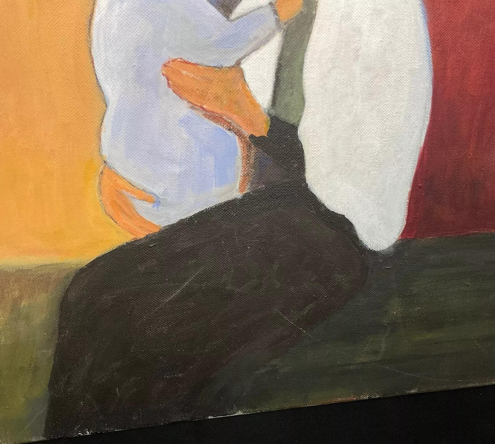 J. Boving Pintura acrílica vintage sobre lienzo de Mother & Child - 2Y585 en Bueno estado para la venta en Bordeaux, FR