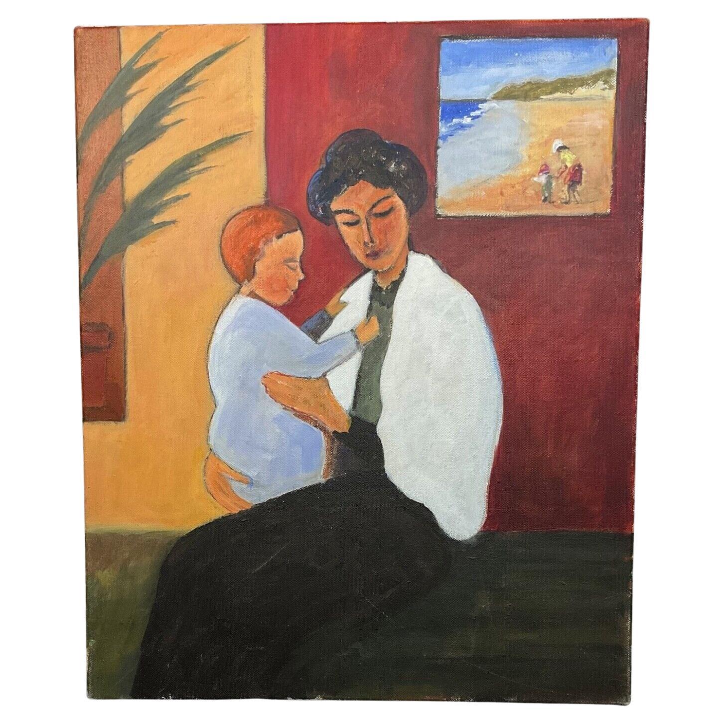 J. Boving Pintura acrílica vintage sobre lienzo de Mother & Child - 2Y585 en venta