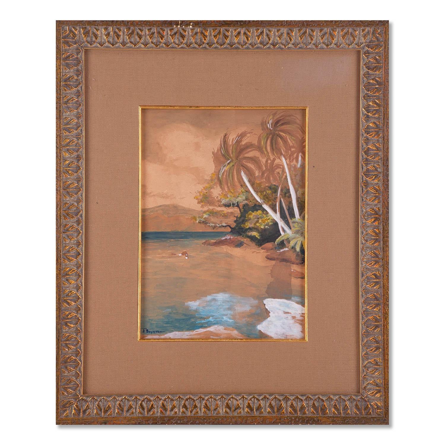 Titolo: Palme vicino alla spiaggia
 Mezzo: Guazzo su carta
 Stile: Impressionista
 Dimensioni: 11" x 8"
 Dimensioni telaio: 19" x 16" 
 Firma: J. Boynton
 Nota: il doppio lato si riferisce alla pittura del retro.
 Provenienza: Collection'S da una