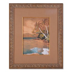 J. Boynton Gouache su carta a doppio lato "Palme vicino alla spiaggia"