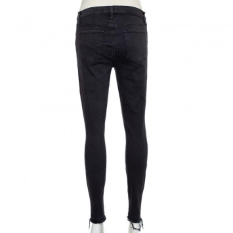 J Brand Demen Black Denim Distressed Skinny Alana Jeans M In Good Condition For Sale In Dubai, Al Qouz 2