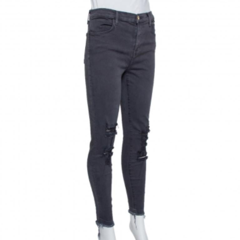 J Brand Dement Black Denim Distressed Alana Jeans M For Sale 4