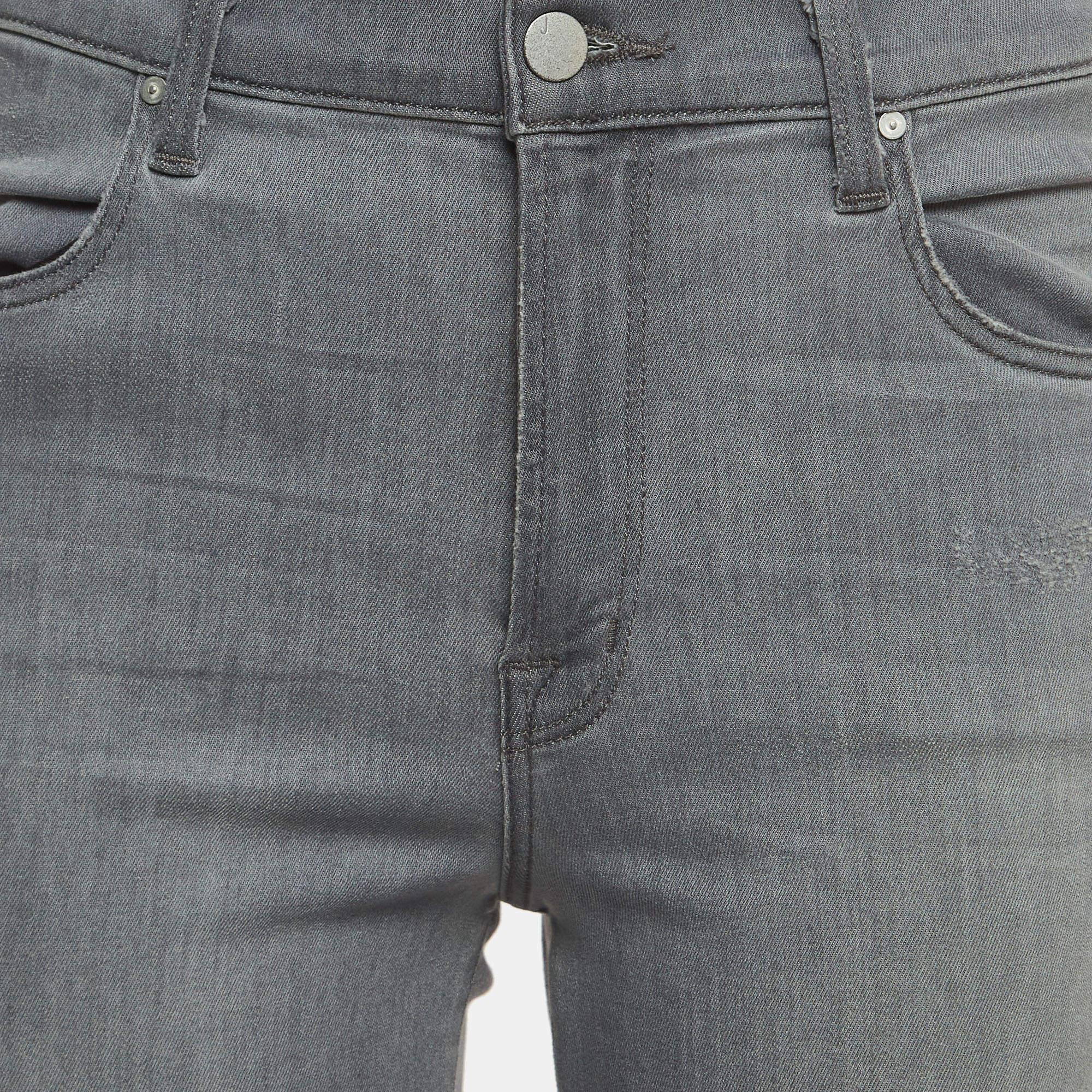 Gris Jean Brandely Jean skinny en denim déchiré à ourlet contrasté M Taille 29 en vente