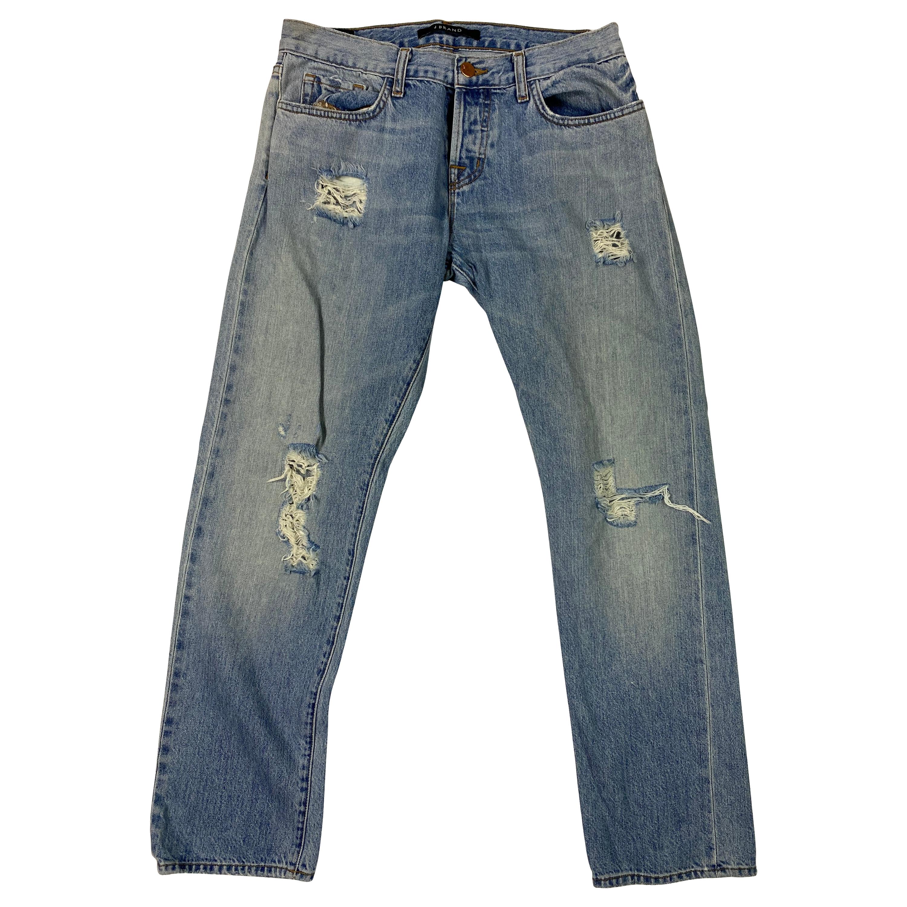 J Brand Light Blue Distressed Denim Jeans, Size 26 For Sale