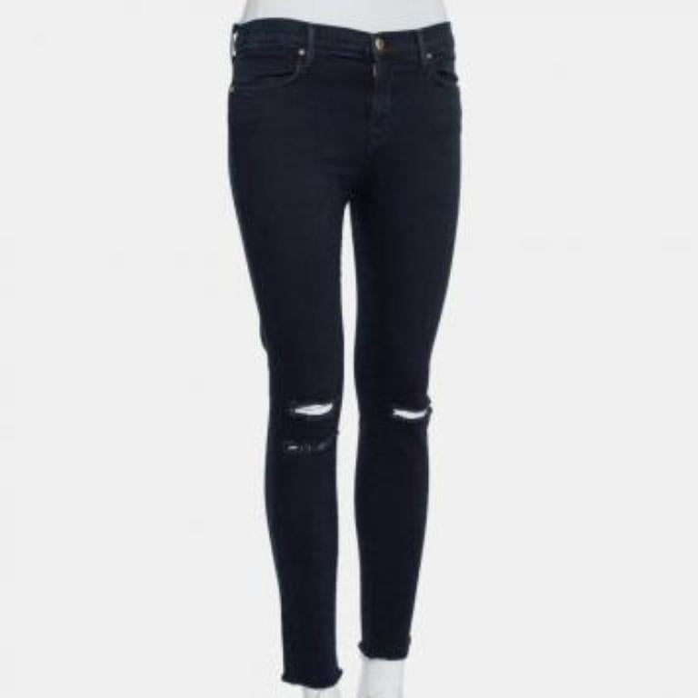 J Brand Navy Blue Denim Cropped Skinny Distressed Blue Mercy Jeans M For Sale 5